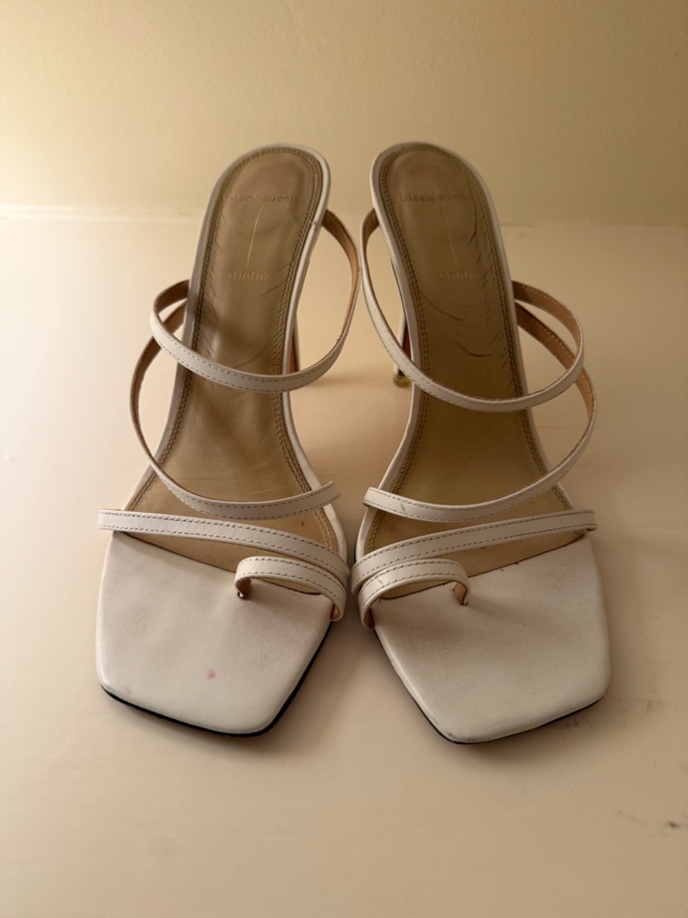 Women's Cream Strappy Square-Toe Heels